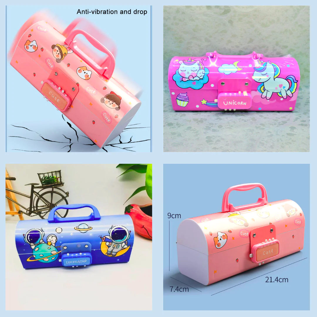 Pen & Pencil Box with Password Lock Multi Layer Pencil Case Kids, Unicorn, Girls