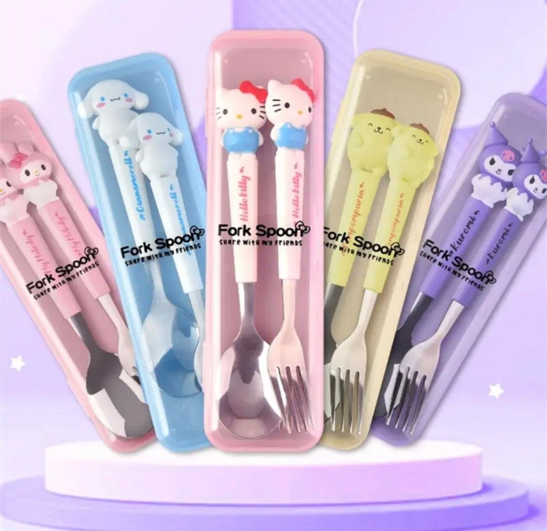 Kawaii Theme Spoon & Fork Set For Kids
