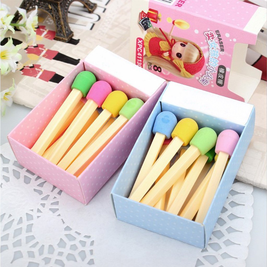 Matchstick Multicolour Eraser - Set of 8