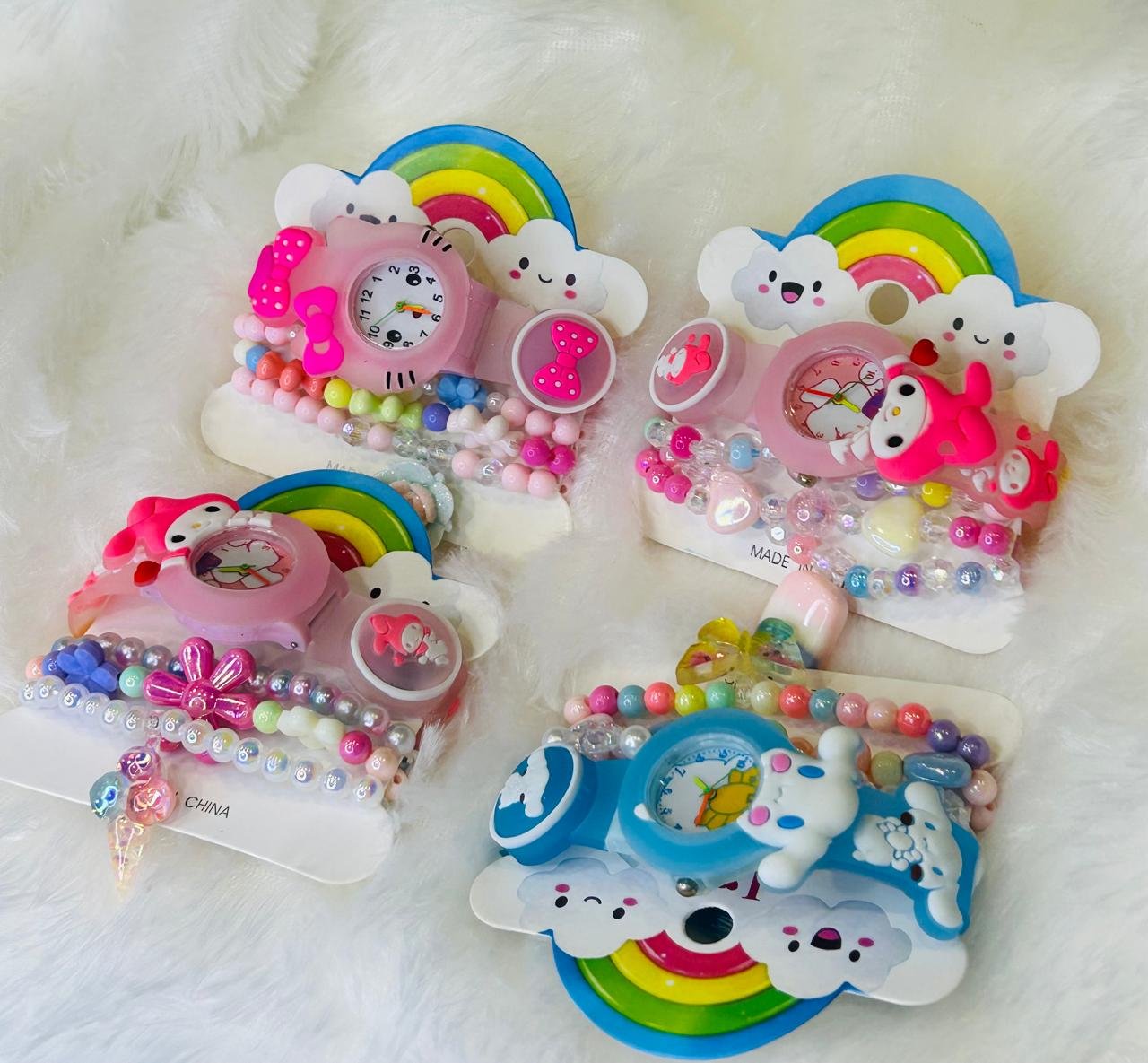 Kids cartoon theme Analog watches with set of 3 multi-coloured bracelets