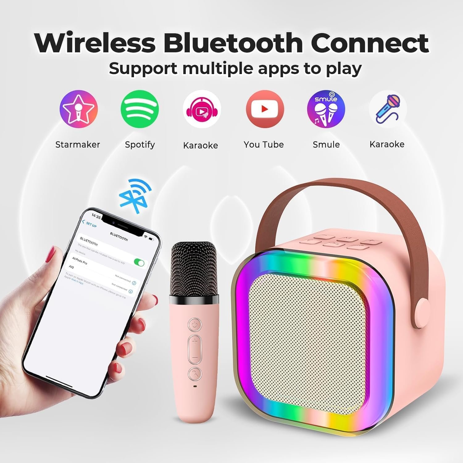 LED Color-Changing Karaoke Microphone 48W Bluetooth Party Speaker with 16W Bluetooth Speaker