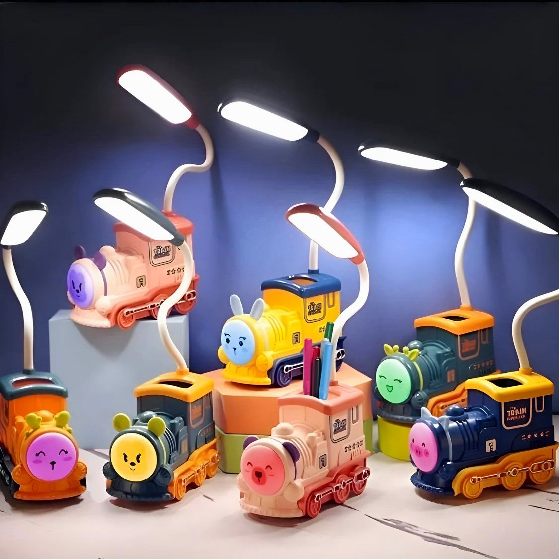 LED Rechargeable Lamp with Pen Holder in Train Engine Design