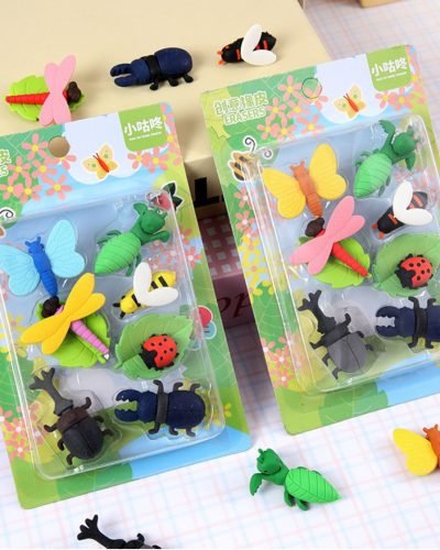 Cute Collectible Colourful 7 Assorted Bugs Insects Erasers