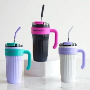 Stainless Steel Travel Friendly Vacuum Mug 860ml with Steel Straw