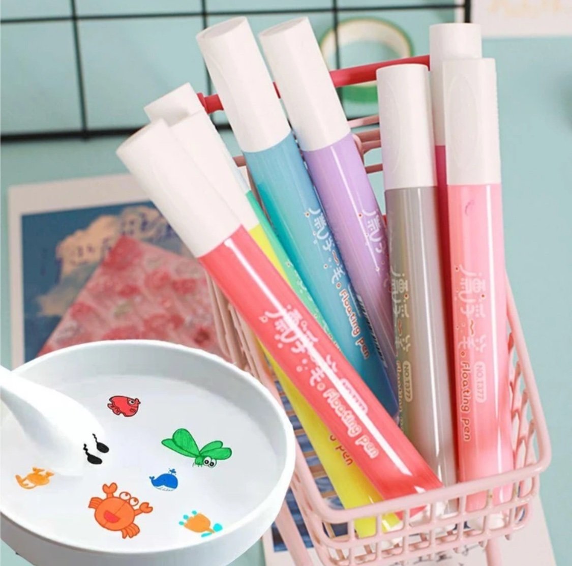 Doodle Water Floating Pen Set Of 8 Multicolour Ink