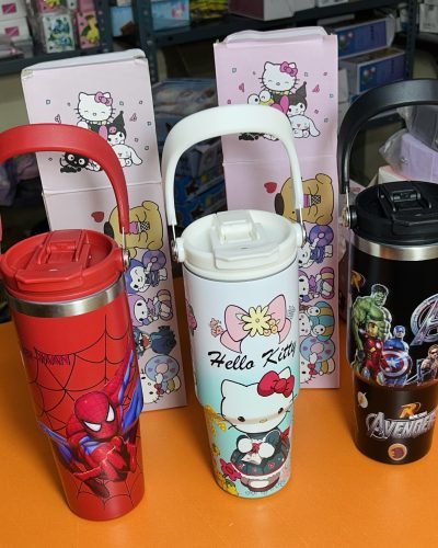 Steel Insulated Tumbler with 2 way drinking in Hello Kitty, Spider-Man & Avengers theme