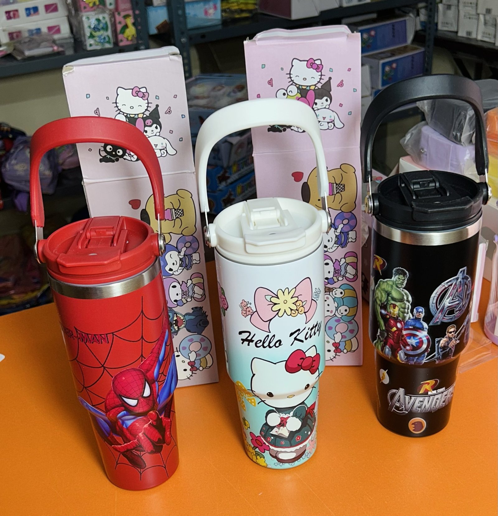 Steel Insulated Tumbler with 2 way drinking in Hello Kitty, Spider-Man & Avengers theme