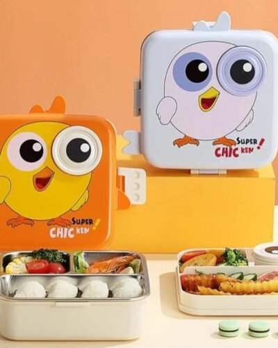 3 Grid Stainless Steel Bento Lunch Box. Leak proof Individual Silicon, High grade, Comes with Steel Spoon - 1120ml