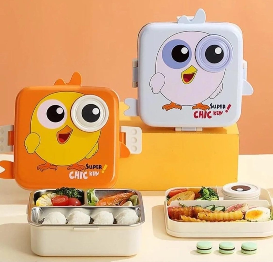 3 Grid Stainless Steel Bento Lunch Box. Leak proof Individual Silicon, High grade, Comes with Steel Spoon - 1120ml