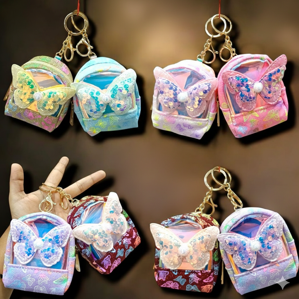 Mini Glittery Coin Pouches Bag Charms Keychain
